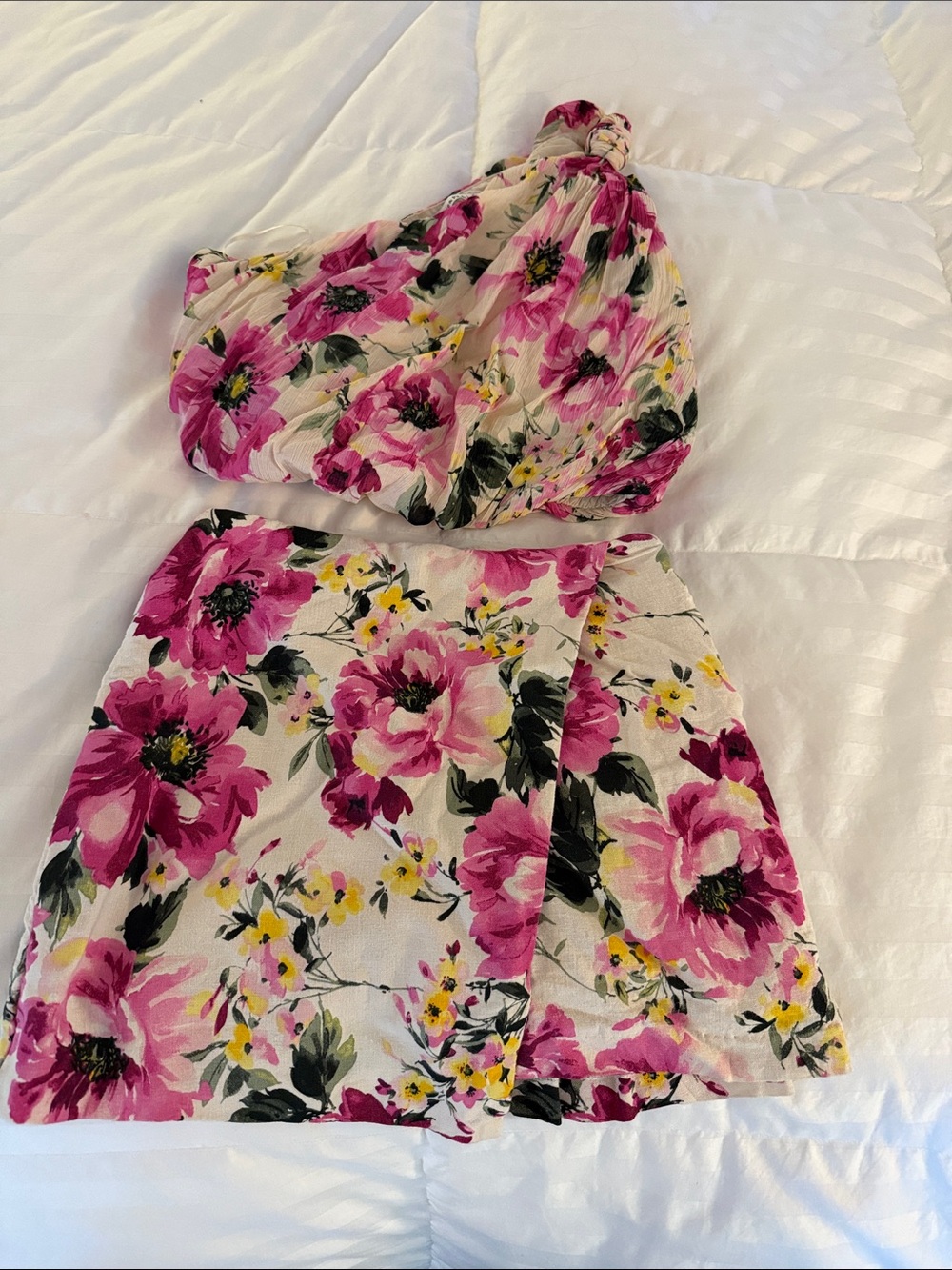 Abercrombie & Fitch Pink Floral One-Shoulder Top and Skort Set